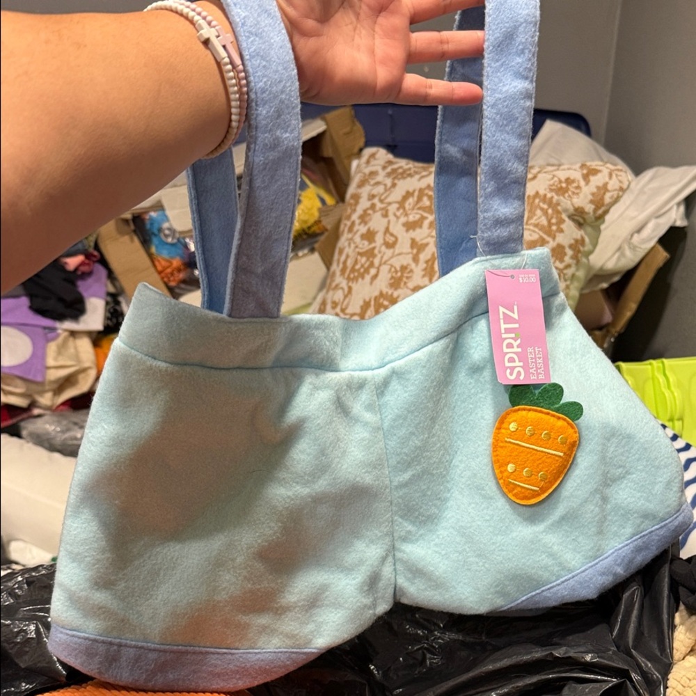 Spritz Light Blue Kids easter basket with Carrot Accent
